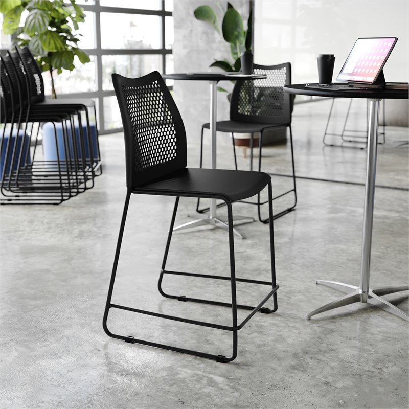 Pemberly Row Stackable Sled Base Counter Stool with Vented Back and Footrest