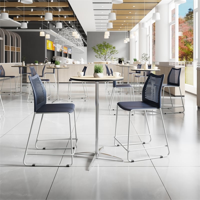 Pemberly Row Stackable Sled Base Counter Stool with Vented Back and Footrest