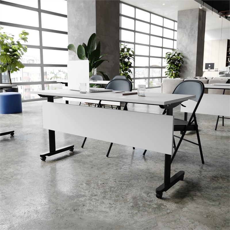 Pemberly Row Nesting Flip Training Table with Steel Frame & T-Legs in Gray/Black