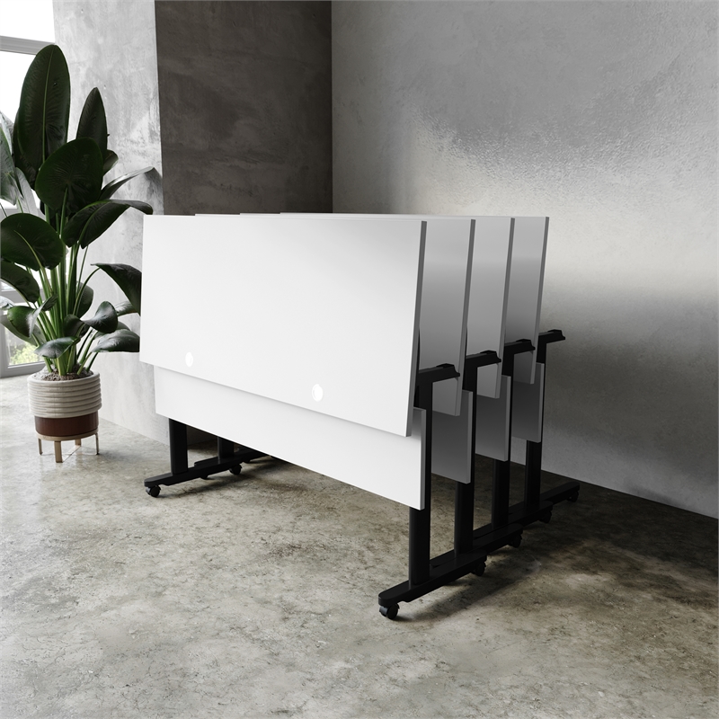Pemberly Row Nesting Flip Training Table with Steel Frame & T-Legs in Gray/Black
