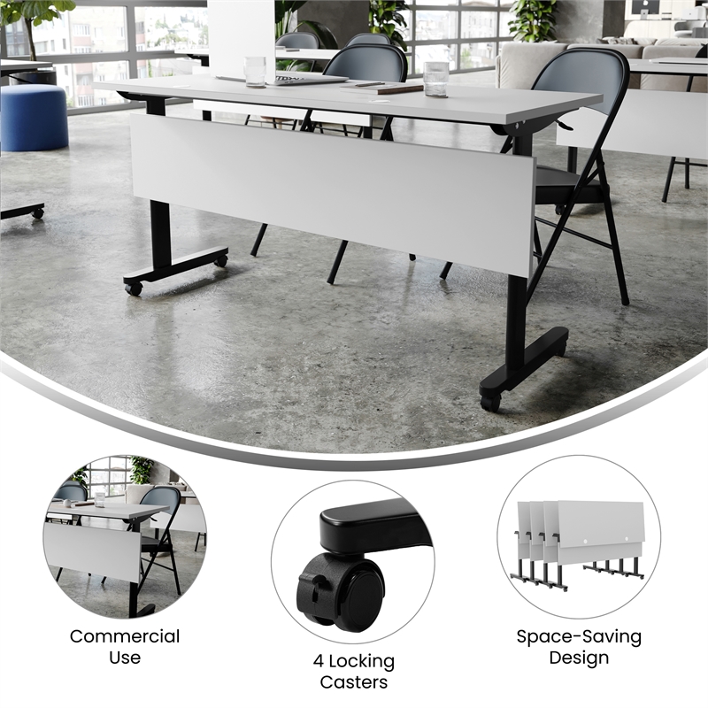 Pemberly Row Nesting Flip Training Table with Steel Frame & T-Legs in Gray/Black