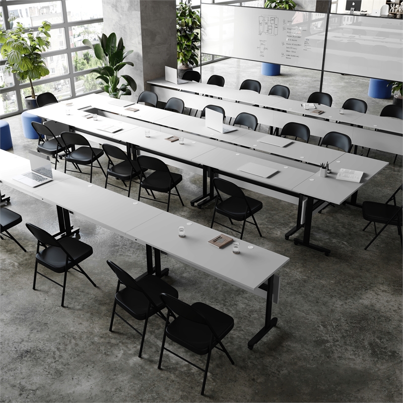 Pemberly Row Nesting Flip Training Table with Steel Frame & T-Legs in Gray/Black