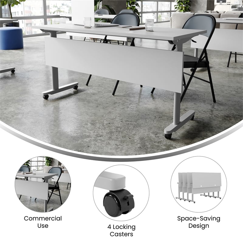 Pemberly Row Nesting Flip Training Table with Steel Frame and T-Legs in Gray