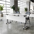 Pemberly Row Nesting Flip Training Table with Steel Frame & T-Legs in White/Gray