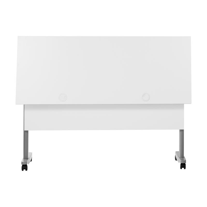Pemberly Row Nesting Flip Training Table with Steel Frame & T-Legs in White/Gray