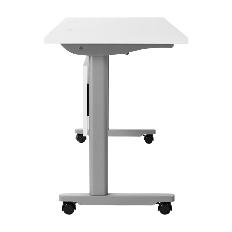 Pemberly Row Nesting Flip Training Table with Steel Frame & T-Legs in White/Gray