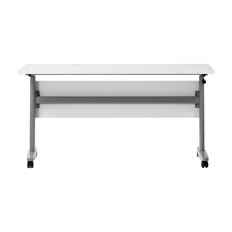 Pemberly Row Nesting Flip Training Table with Steel Frame & T-Legs in White/Gray