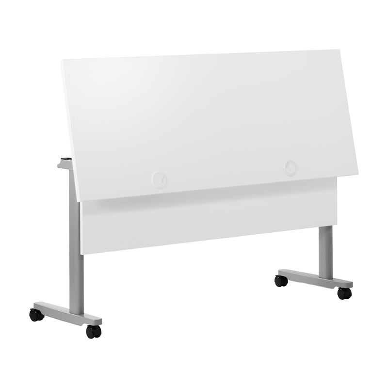 Pemberly Row Nesting Flip Training Table with Steel Frame & T-Legs in White/Gray