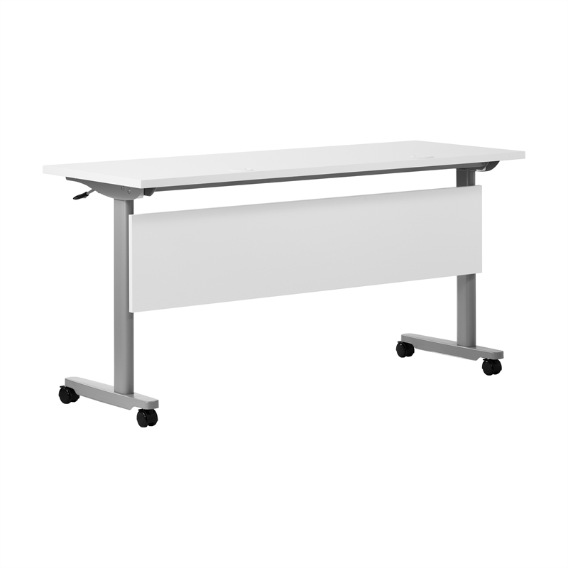 Pemberly Row Nesting Flip Training Table with Steel Frame & T-Legs in White/Gray