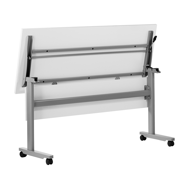 Pemberly Row Nesting Flip Training Table with Steel Frame & T-Legs in White/Gray