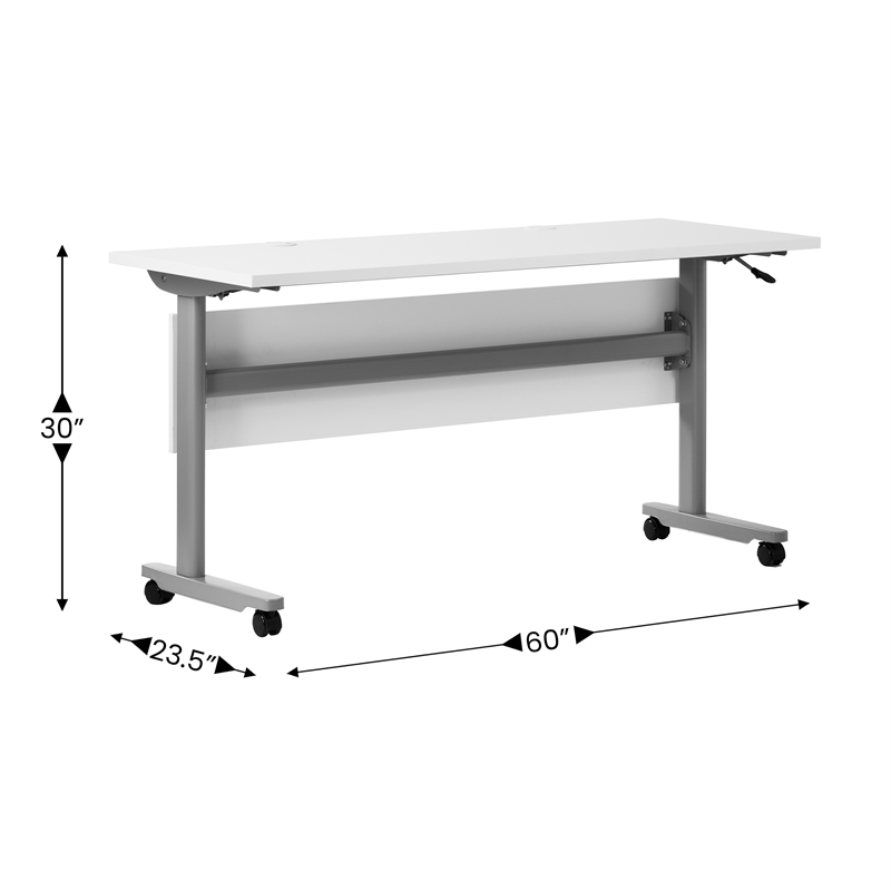 Pemberly Row Nesting Flip Training Table with Steel Frame & T-Legs in White/Gray