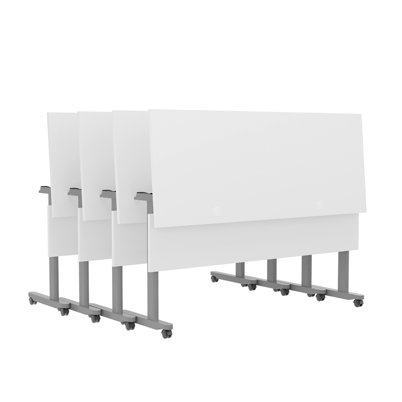 Pemberly Row Nesting Flip Training Table with Steel Frame & T-Legs in White/Gray