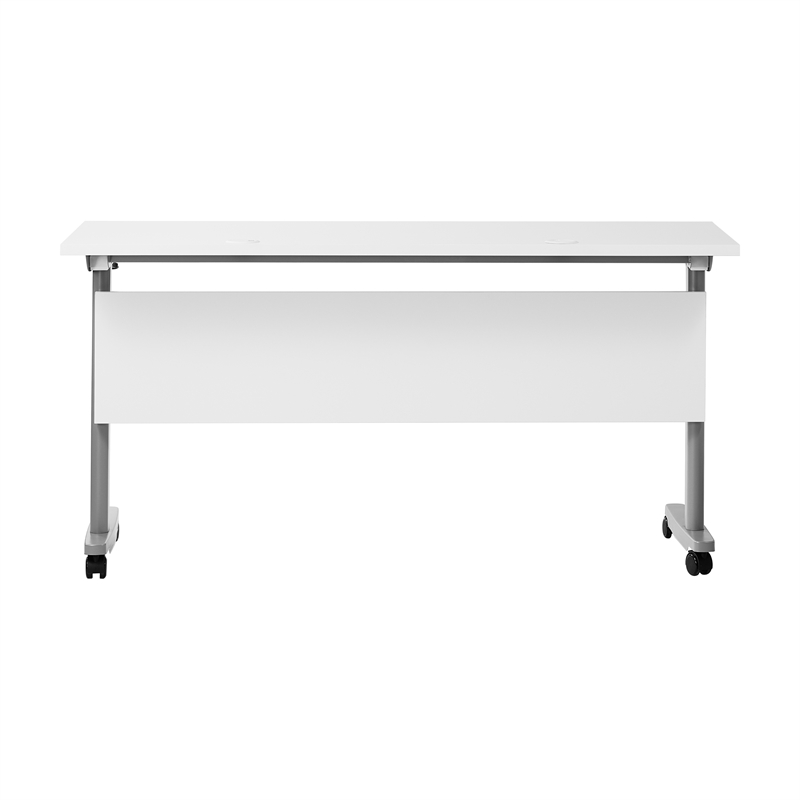 Pemberly Row Nesting Flip Training Table with Steel Frame & T-Legs in White/Gray