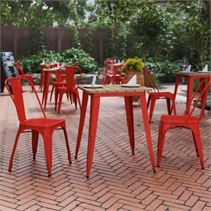 Pemberly Row 23.75&quot Poly Resin Restaurant Table with Steel Frame in Brown/Red