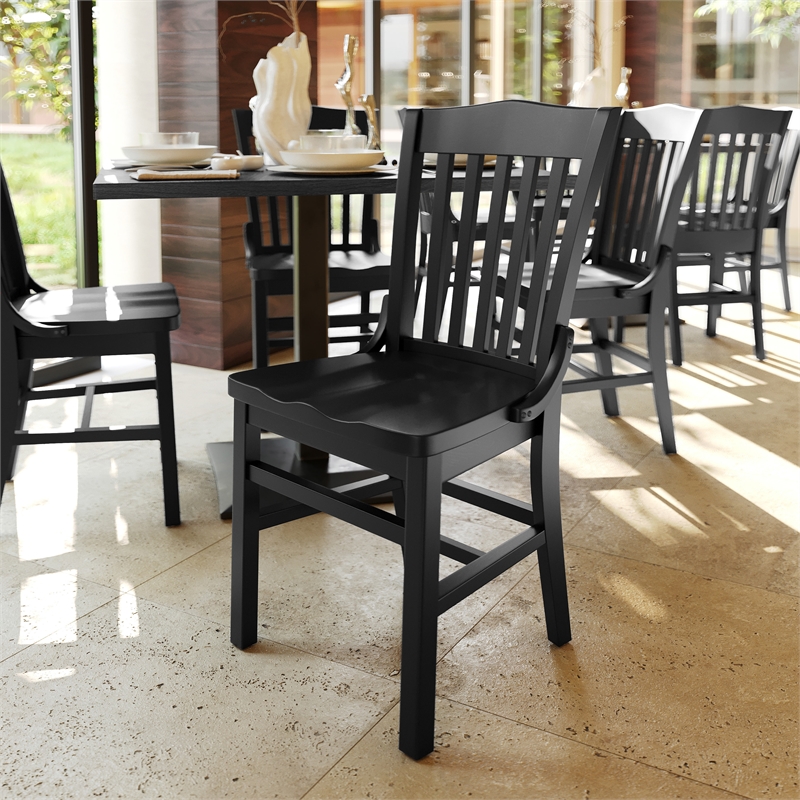Pemberly Row School House Back Black Wood Restaurant Chair with Footrest