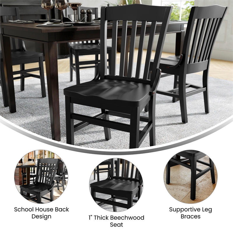 Pemberly Row School House Back Black Wood Restaurant Chair with Footrest