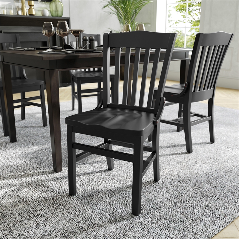 Pemberly Row School House Back Black Wood Restaurant Chair with Footrest