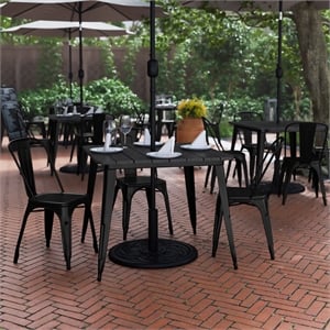 Pemberly Row 36&quot Square Poly Resin Restaurant Table with Umbrella Hole in Black
