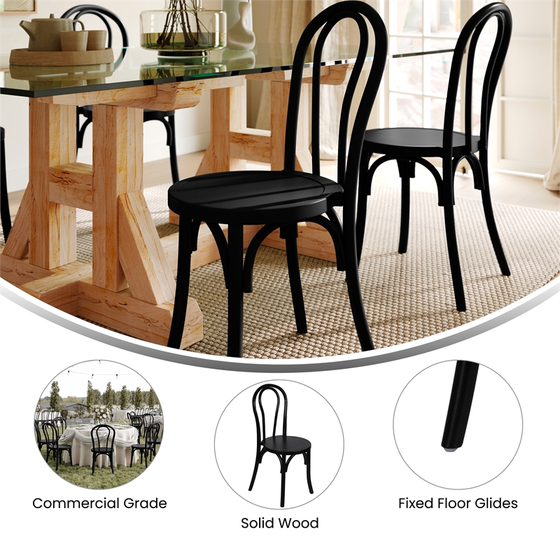Pemberly Row Solid Wood Stackable Dining Chair with Fixed Floor Glides in Black