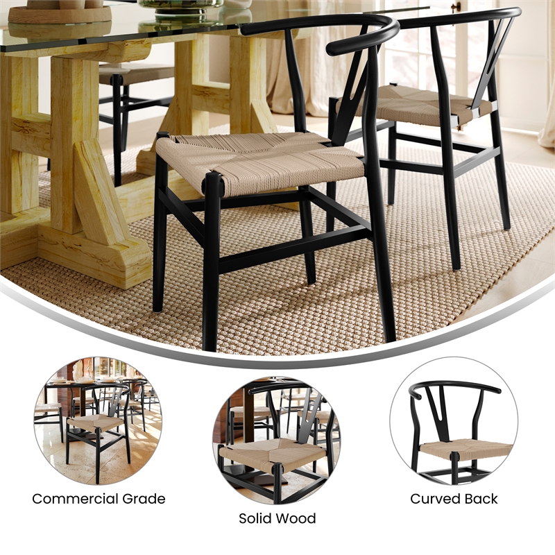 Pemberly Row Y-Back Style Wood & Kraft Paper Stack Dining Chair in Black/Natural