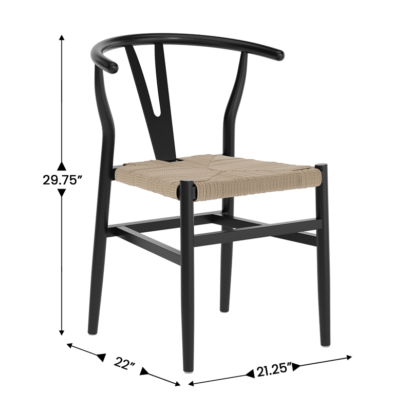 Pemberly Row Y-Back Style Wood & Kraft Paper Stack Dining Chair in Black/Natural
