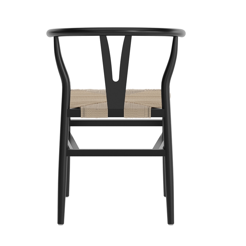 Pemberly Row Y-Back Style Wood & Kraft Paper Stack Dining Chair in Black/Natural