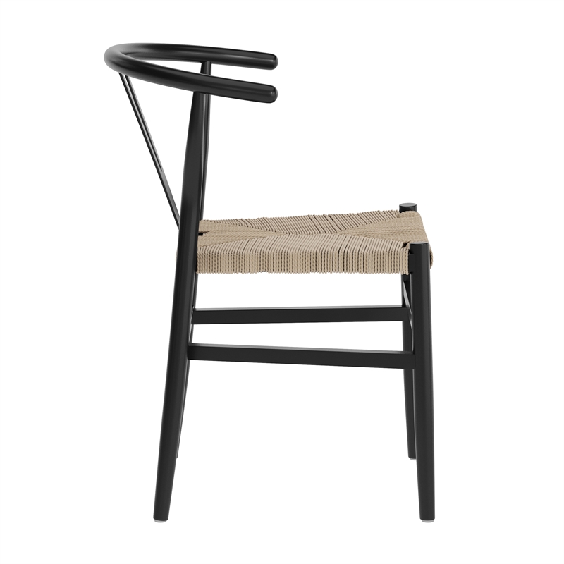 Pemberly Row Y-Back Style Wood & Kraft Paper Stack Dining Chair in Black/Natural