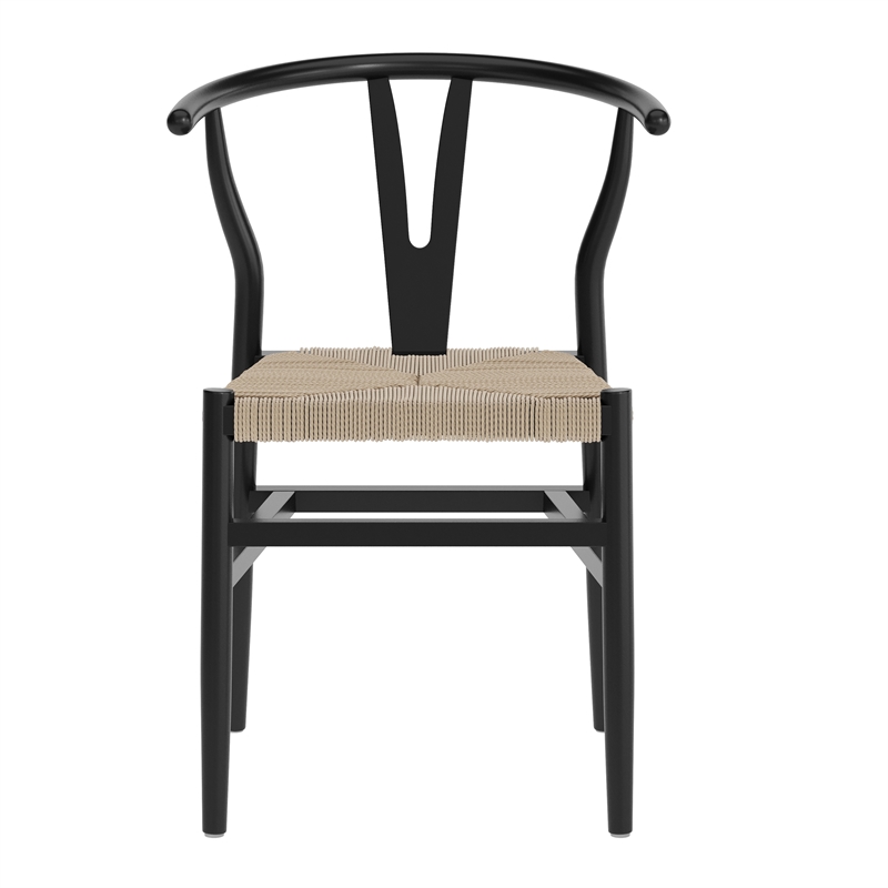 Pemberly Row Y-Back Style Wood & Kraft Paper Stack Dining Chair in Black/Natural