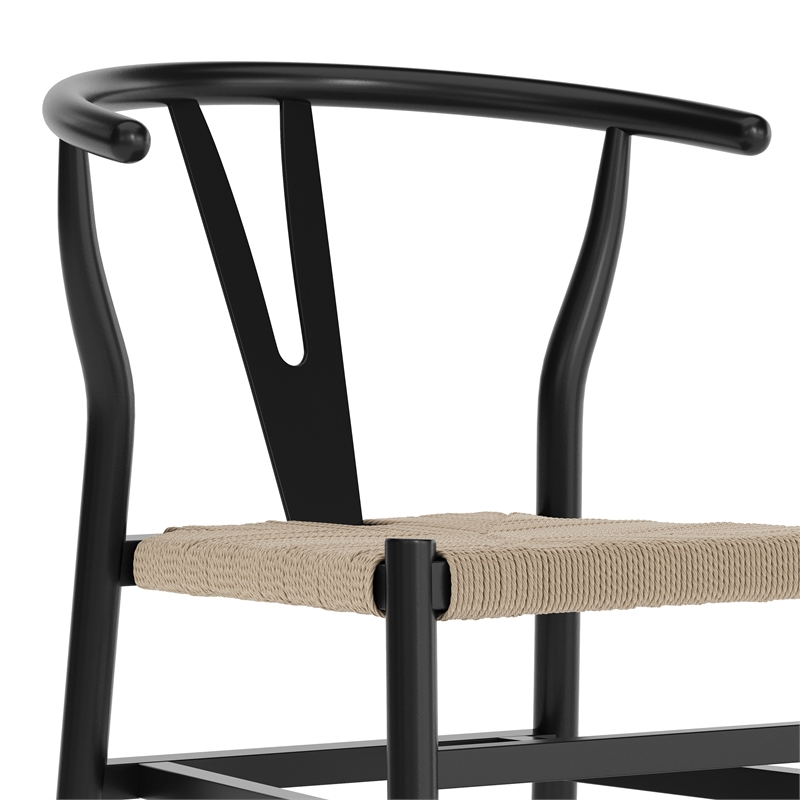 Pemberly Row Y-Back Style Wood & Kraft Paper Stack Dining Chair in Black/Natural