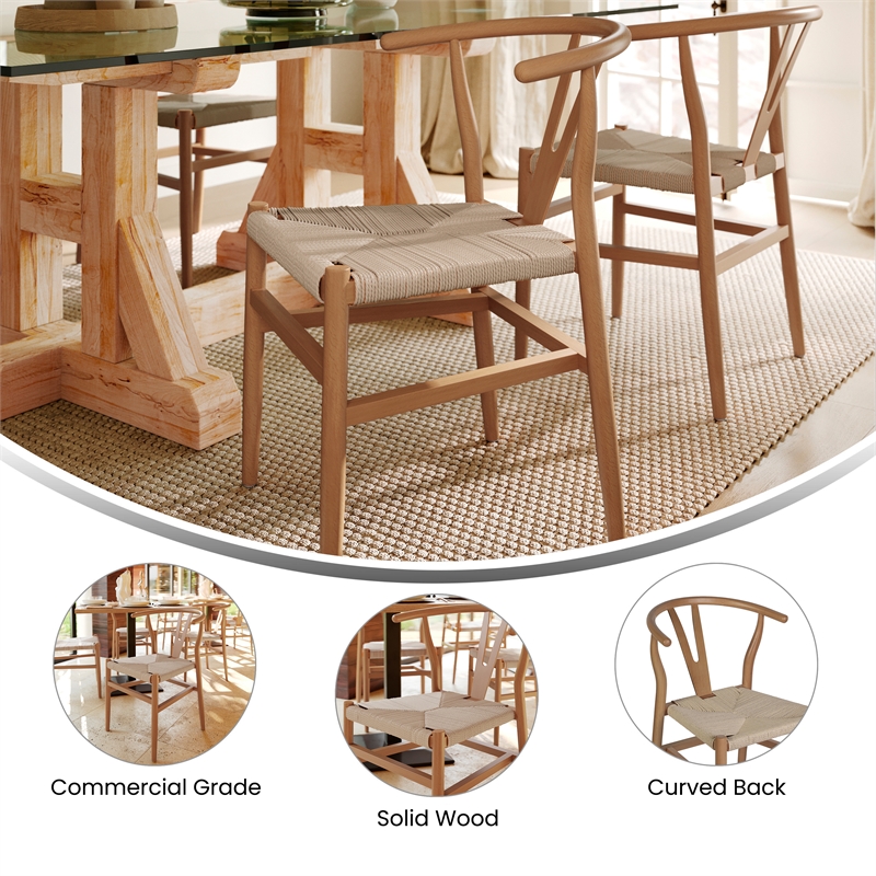 Pemberly Row Y-Back Style Wood and Kraft Paper Stack Dining Chair in Oak/Natural