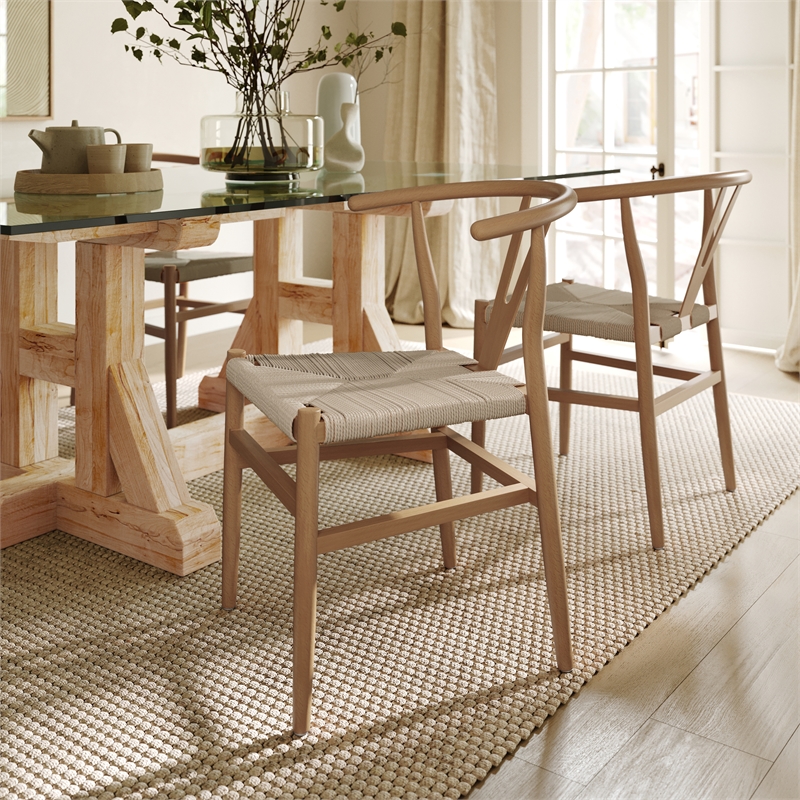 Pemberly Row Y-Back Style Wood and Kraft Paper Stack Dining Chair in Oak/Natural