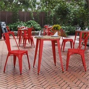 Pemberly Row 23.75&quot Poly Resin Restaurant Table with Steel Frame in Brown/Red