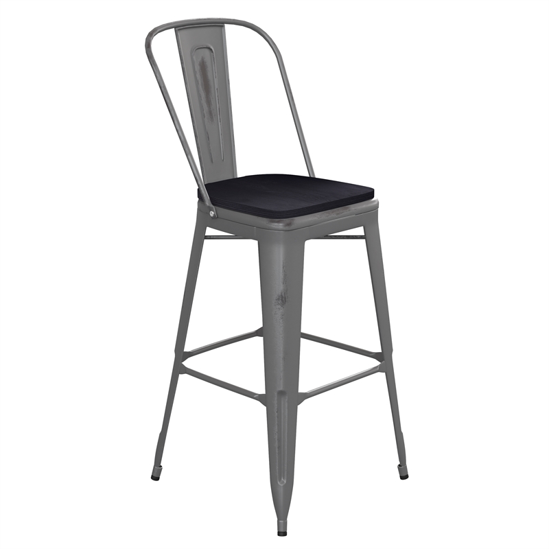 Pemberly Row Indoor Bar Stool with Poly Resin Colorful Seat in Silver/Black