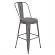 Pemberly Row Indoor Bar Stool with Poly Resin Colorful Seat in Silver/Gray