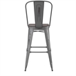 Pemberly Row Indoor Bar Stool with Poly Resin Colorful Seat in Silver/Gray