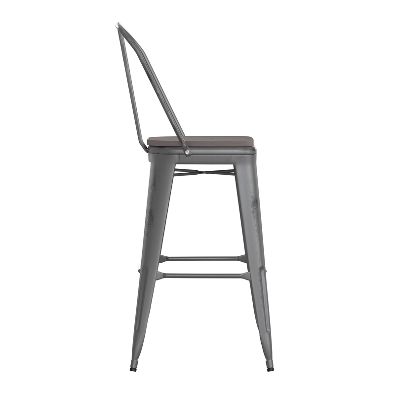 Pemberly Row Indoor Bar Stool with Poly Resin Colorful Seat in Silver/Gray