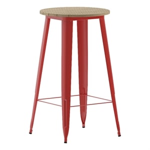 Pemberly Row 23.75&quot Round Poly Bar Top Restaurant Table with Frame in Brown/Red