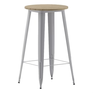 Pemberly Row 23.75&quot Poly Bar Top Restaurant Table with Frame in Brown/Silver