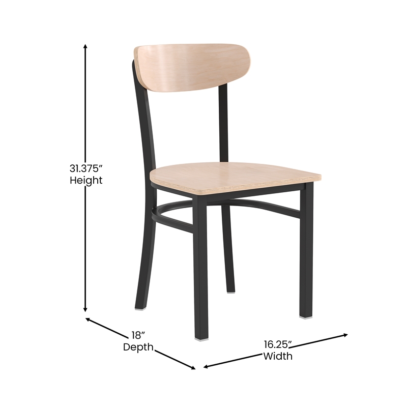 Pemberly Row Metal Dining Chair with Wood Seat & Boomerang Back in Natural Birch