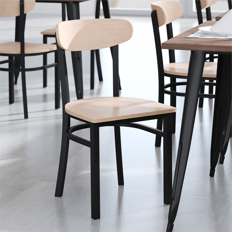Pemberly Row Metal Dining Chair with Wood Seat & Boomerang Back in Natural Birch