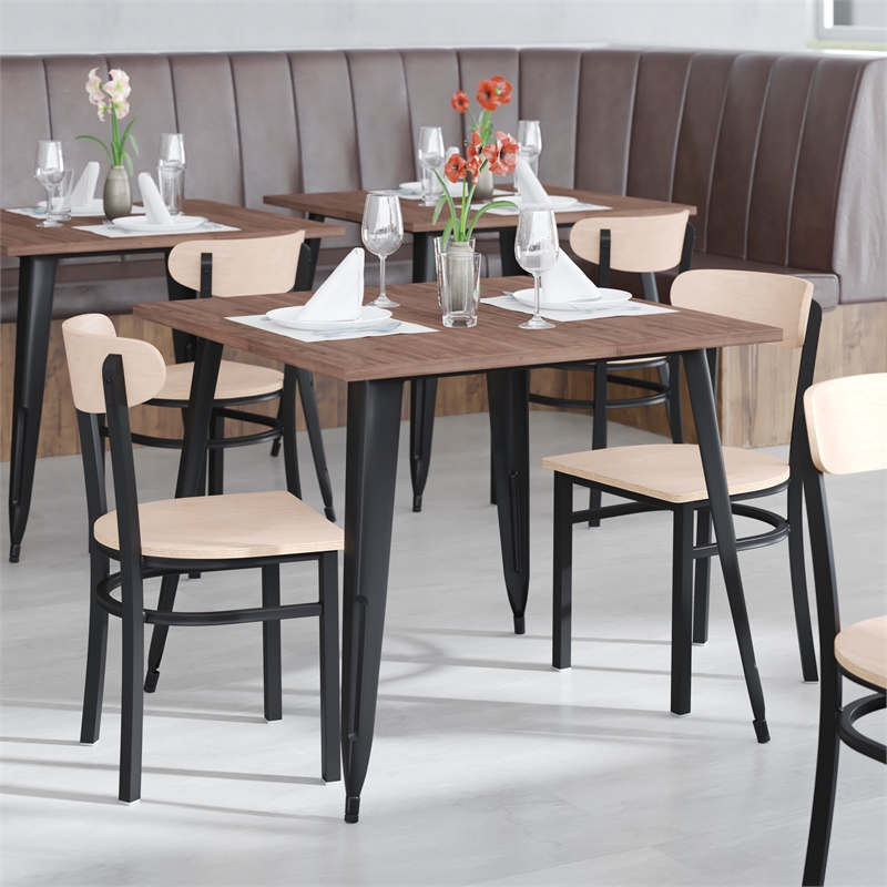 Pemberly Row Metal Dining Chair with Wood Seat & Boomerang Back in Natural Birch