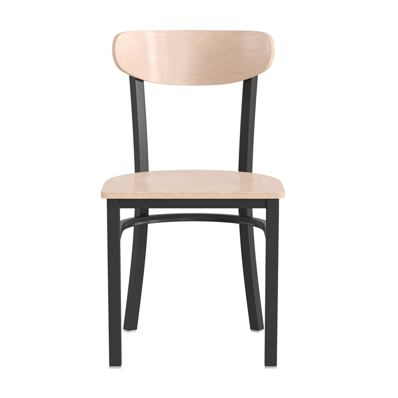 Pemberly Row Metal Dining Chair with Wood Seat & Boomerang Back in Natural Birch