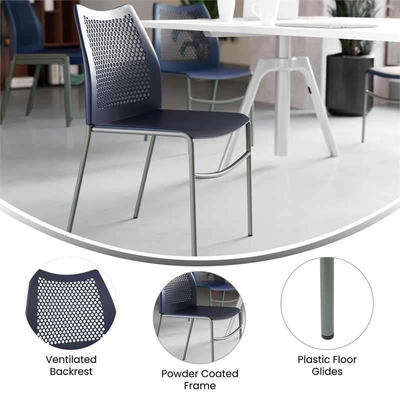 Pemberly Row Stackable Chair with Vented Back and Waterfall Seat in Black