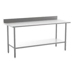 Pemberly Row Stainless Steel Kitchen Prep & Work Table with Shelf & Backsplash