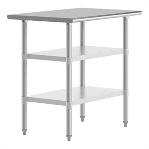 Pemberly Row 24x36 Stainless Steel 18 Gauge Work Table with 2 Undershelves