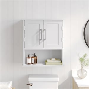 Pemberly Row Bathroom Wall Mount Medicine Cabinet with Magnetic Doors in White