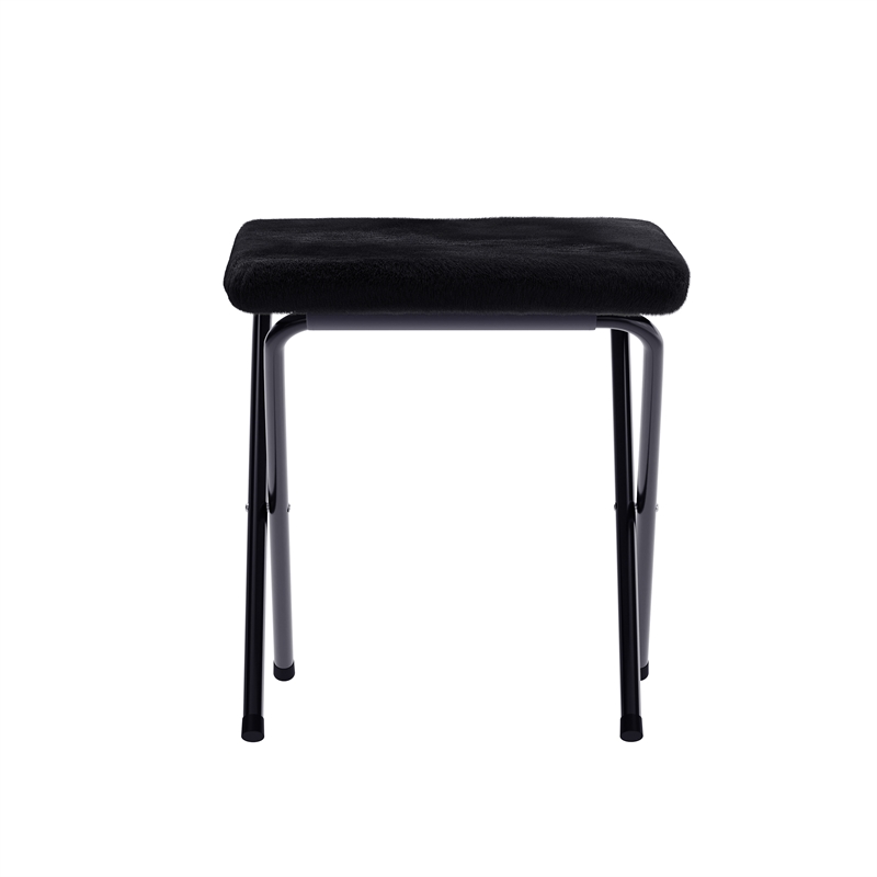 Pemberly Row Double Folding Faux Fur Saucer Chair with 2 Ottomans in Black