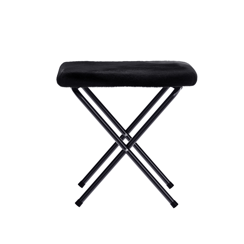 Pemberly Row Double Folding Faux Fur Saucer Chair with 2 Ottomans in Black