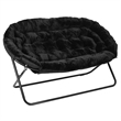 Pemberly Row Double Folding Faux Fur Saucer Chair with 2 Ottomans in Black