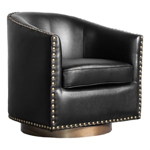 Pemberly Row Classic Club Style Chair with 360 Swivel Base & Nail Trim in Black